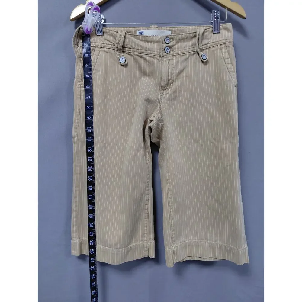 Gap Low Rise Cropped Beige Pocket Pinstripe Capri Pants Women Size 1